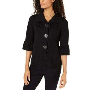 NWT JM Collection Women’s Black Textured Three-Button Jacket Bell Sleeve- Size L